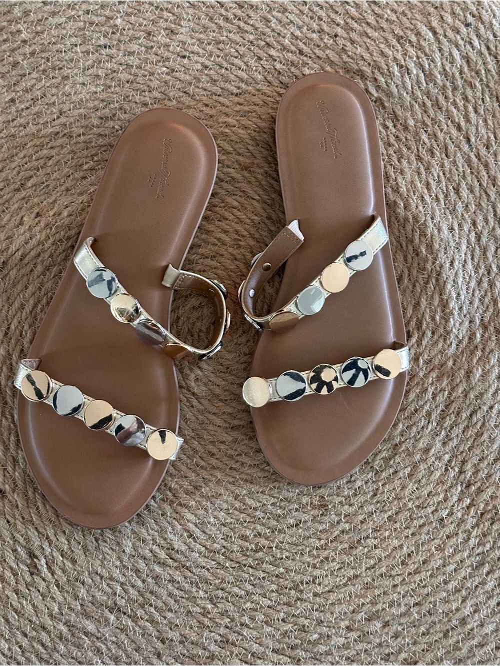 Universal Thread Brown Sandal Slides with Gold Discs